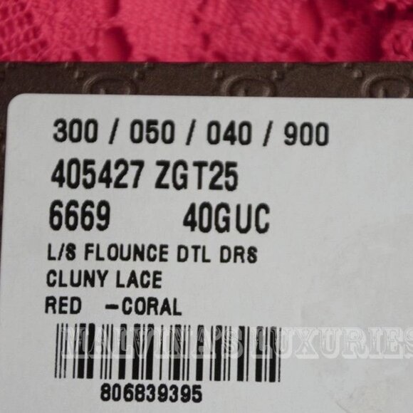 GUCCI SHIRT DRESS RUFFLE DETAIL RED CORAL COTTON CLUNY LACE sz IT 40 US 4 - Picture 9 of 12